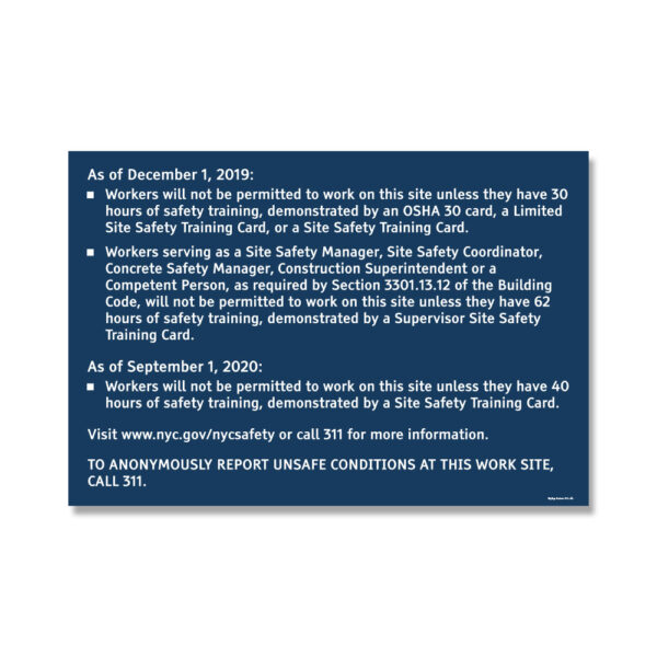 NYC SITE SAFETY TRAINING SIGN - ENGLISH