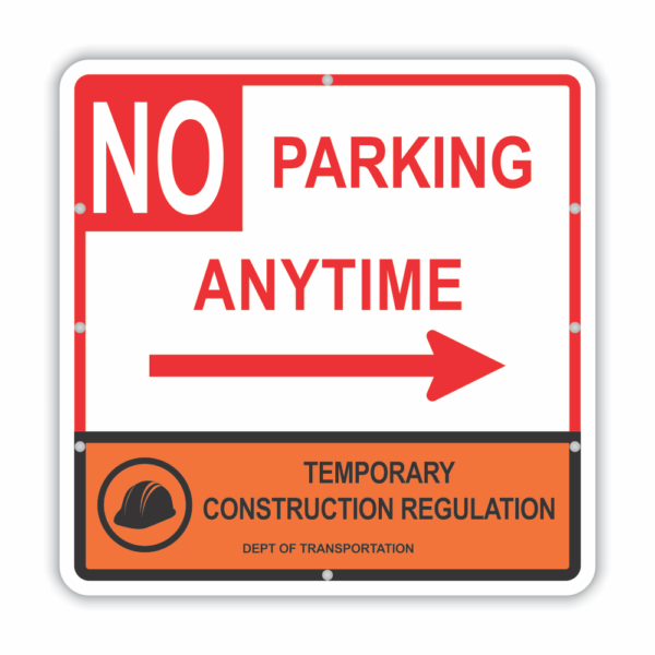NYC DOT No Parking Anytime Arrow Right