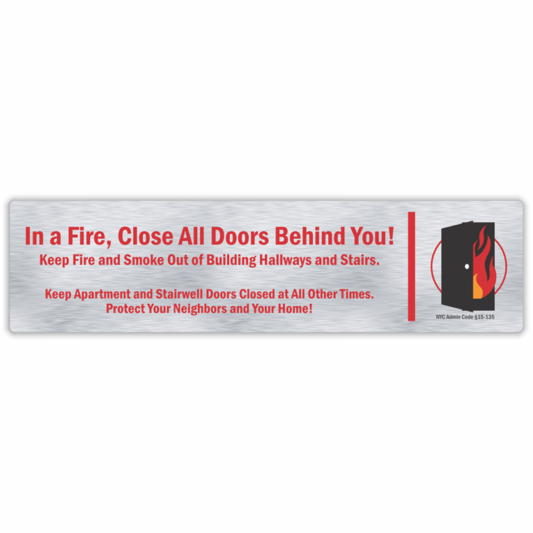 LOCAL LAW 115 FDNY FIRE DOOR SIGN – Brushed Aluminum – - My Sign Station