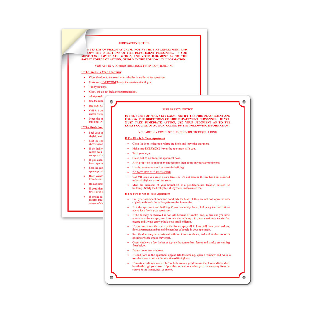 COMBUSTIBLE FIRE SAFETY NOTICE My Sign Station